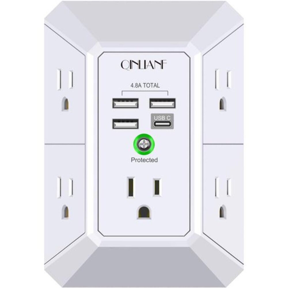 Wall Charger Surge Protector 5 Outlet Extender with 4 USB Charging Ports